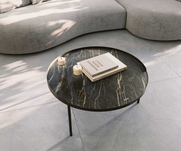 Konferenčný stolík Torell 80x80 cm keramický Laminam®Noir Desir hnedý kovová podnož čierna - Image 5