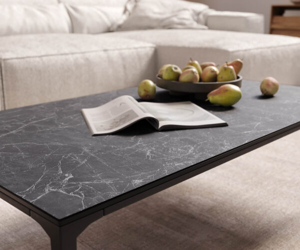 Konferenčný stolík Levente 110x60 cm keramický Laminam®Nero Greco podstavec kov čierny - Image 6