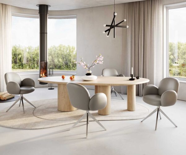 Otočná stolička Nube-Flex s podrúčkami krížová základňa široká z nehrdzavejúcej ocele pravá koža taupe 180° vreckové pružiny - Image 5