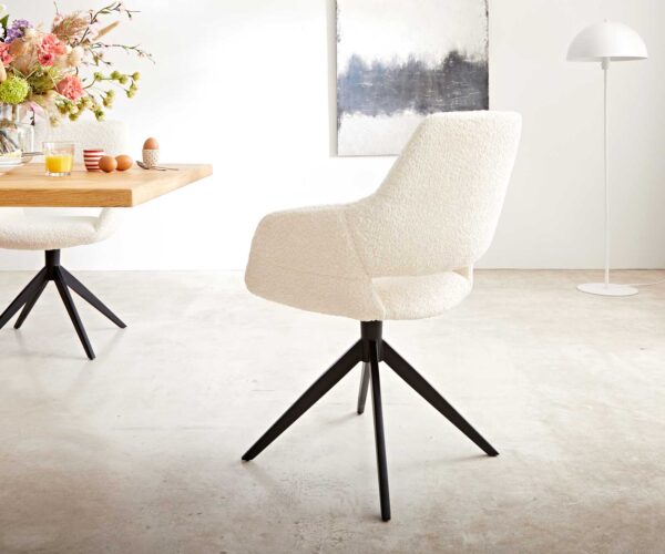 Otočná stolička Yago-Flex XL s podrúčkami krížová základňa široká čierna bouclé biela - Image 3