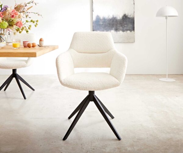 Otočná stolička Yago-Flex XL s podrúčkami krížová základňa široká čierna bouclé biela - Image 2