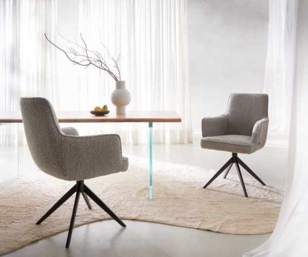 Heira-Flex otočná stolička s podrúčkami krížová základňa široká kovová čierna bouclé strieborná sivá 180° taštičkové pružiny - Image 7