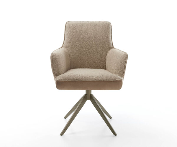 Heira-Flex jedálenská stolička s podrúčkami krížová podnož široká kovová zmiešané materiály taupe 360° - Image 2