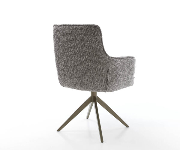 Heira-Flex jedálenská stolička s podrúčkami krížová podnož široká kovová bouclé strieborná sivá 360° - Image 5