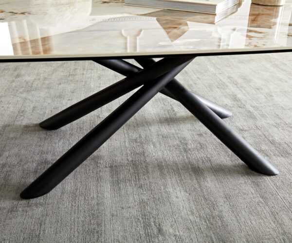 Konferenčný stolík Sarita 120x70 cm keramický minas melange bielo-béžový kovový podstavec čierny - Image 6