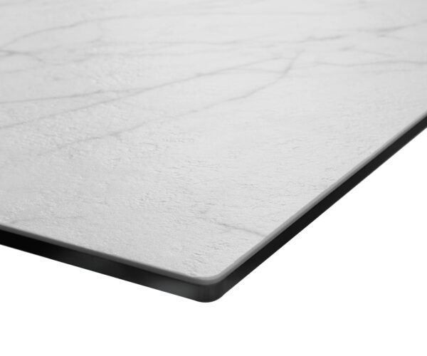 Jedálenský stôl Edge 300x100 cm keramický Laminam® Statuarettio biely šikmý podstavec z nerezovej ocele - Image 5