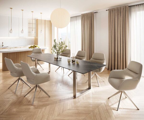 Jedálenský stôl Edge 300x100 cm keramický Laminam® Noir Desir hnedý úzka podnož z nerezovej ocele - Image 6