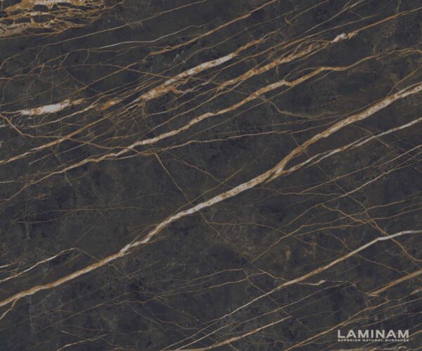 Jedálenský stôl Edge 300x100 cm keramický Laminam® Noir Desir hnedý úzka podnož z nerezovej ocele - Image 3