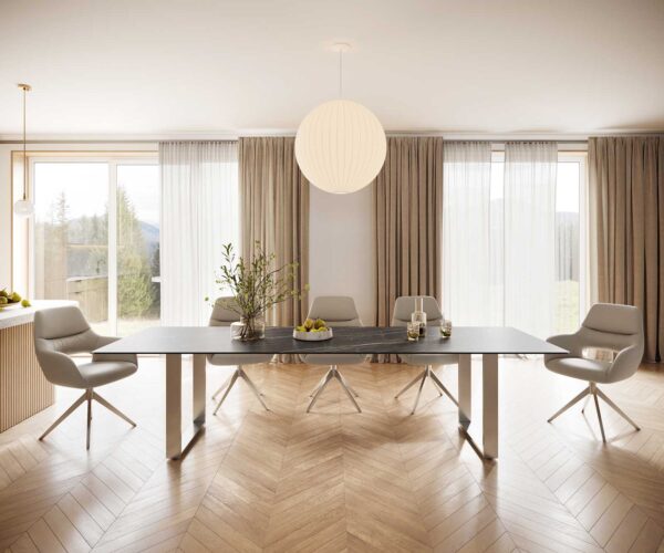 Jedálenský stôl Edge 300x100 cm keramický Laminam® Noir Desir hnedý úzka podnož z nerezovej ocele - Image 2