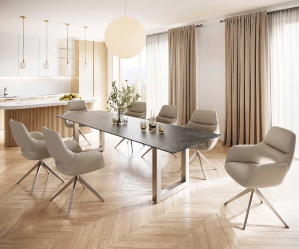 Jedálenský stôl Edge 300x100 cm keramický Laminam® Nero Greco sivý široký podstavec z nerezovej ocele - Image 6