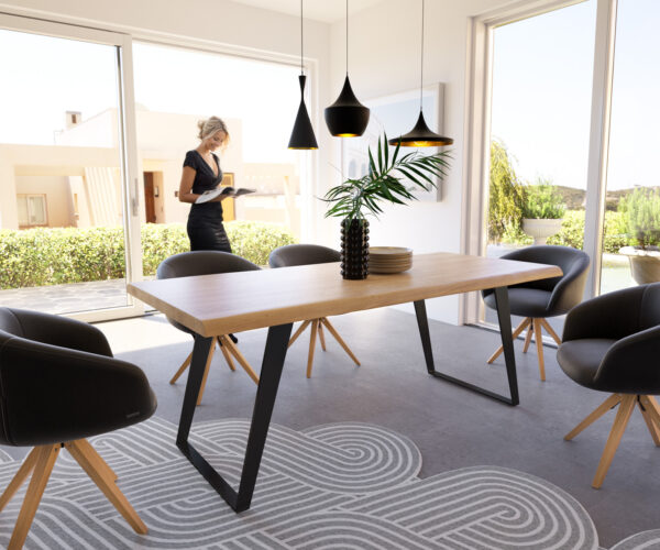 Jedálenský stôl Edge-Pure 200x100 cm prírodný dub šikmá podnož kov čierna