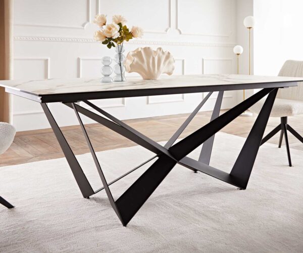 Jedálenský stôl Edge 200x100 keramický Calacatta Luxe bielo-zlato-šedý krížový podstavec plochý čierny - Image 7