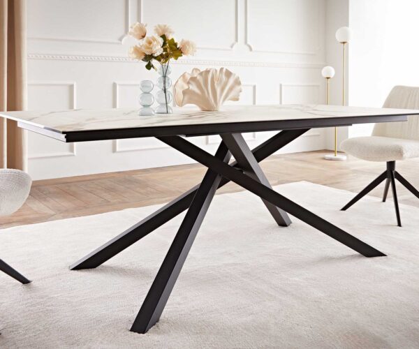 Jedálenský stôl Edge 200x100 keramický Calacatta Luxe bielo-zlato-šedý krížová podnož štvorcová čierna - Image 7