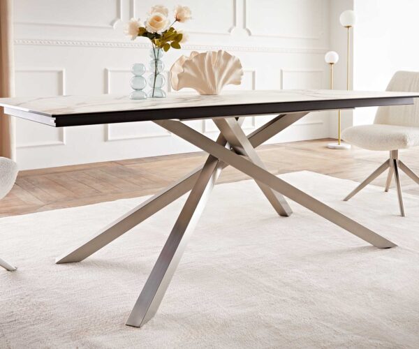Jedálenský stôl Edge 200x100 keramický Calacatta Luxe bielo-zlato-šedý krížová podnož štvorcová z nehrdzavejúcej ocele - Image 7