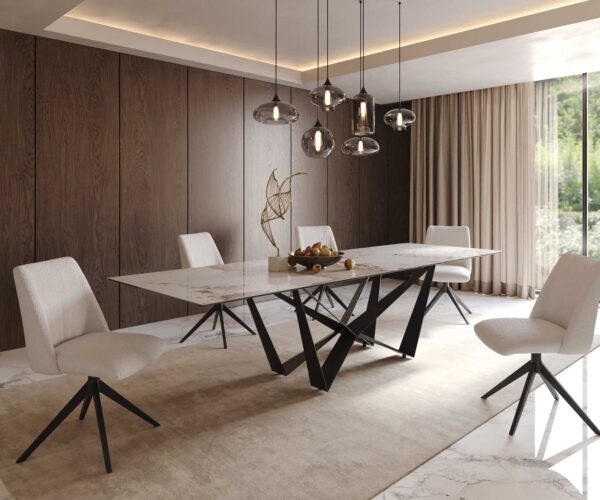 Jedálenský stôl Edge 300x100 keramický minas melange bielo-béžový krížový podstavec plochý čierny - Image 8