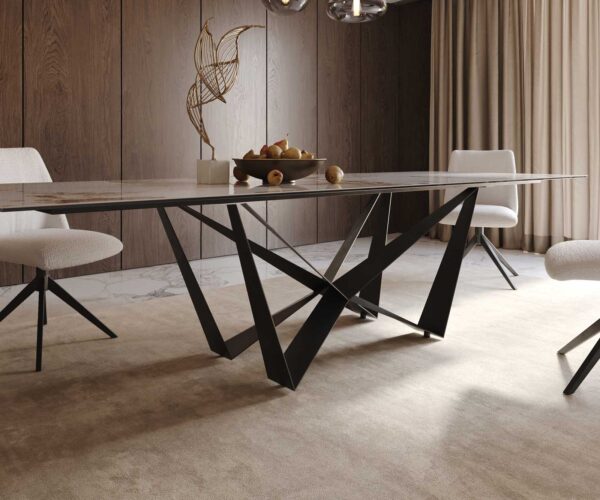 Jedálenský stôl Edge 300x100 keramický minas melange bielo-béžový krížový podstavec plochý čierny - Image 7