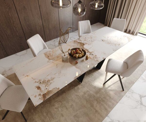 Jedálenský stôl Edge 300x100 keramický minas melange bielo-béžový krížový podstavec plochý čierny - Image 6