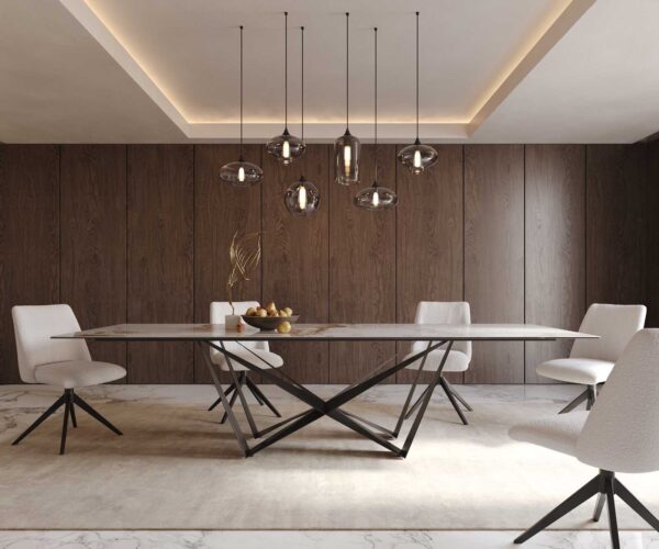 Jedálenský stôl Edge 300x100 keramický minas melange bielo-béžový krížový podstavec plochý čierny - Image 2