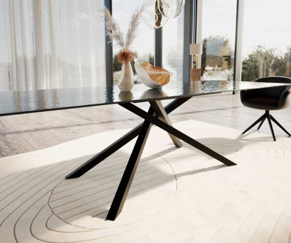 Jedálenský stôl Edge 300x100 reliéfne sklo dymová čierna 3D dizajn krížová podstava obdĺžnik čierna - Image 6