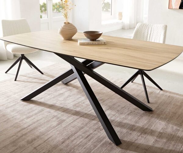 Jedálenský stôl Edge oválny 200x100 keramický Laminam® Sabbia krížová podnož štvorcová čierna - Image 6
