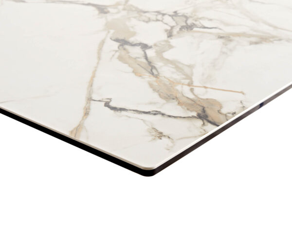Jedálenský stôl Edge 180-220x100 keramický Calacatta Luxe bielo-zlato-šedý krížová podstava štvorcová čierna skladacia - Image 5