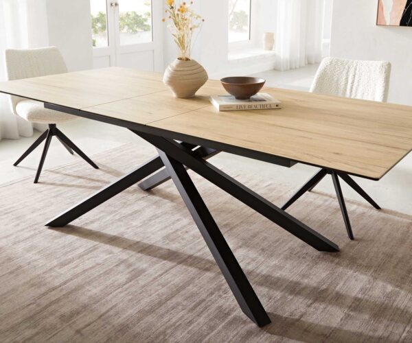 Jedálenský stôl Edge 180-220x100 keramický Laminam® Sabbia krížová podstava štvorcová čierna skladacia - Image 7