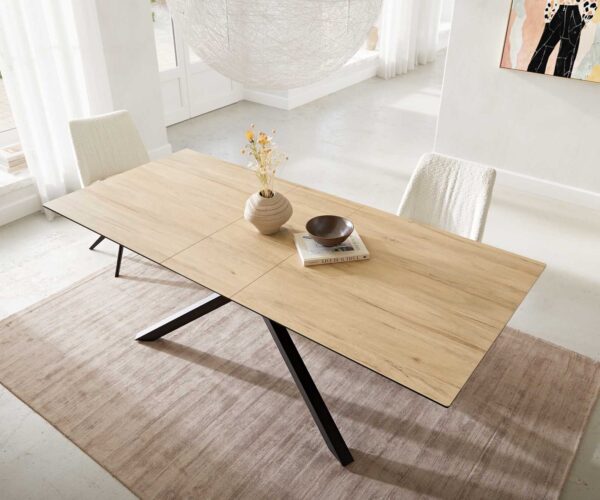 Jedálenský stôl Edge 180-220x100 keramický Laminam® Sabbia krížová podstava štvorcová čierna skladacia - Image 6