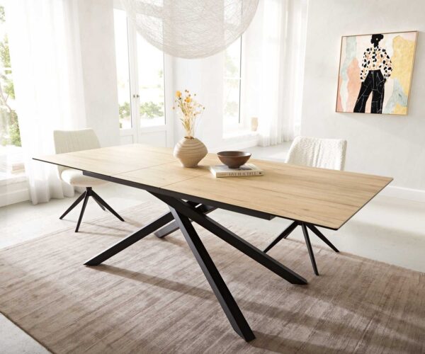 Jedálenský stôl Edge 180-220x100 keramický Laminam® Sabbia krížová podstava štvorcová čierna skladacia - Image 2