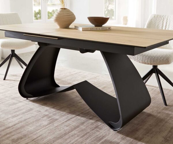 Jedálenský stôl Edge 180-220x100 keramický Laminam® Sabbia Podstava v tvare W čierna skladacia - Image 7