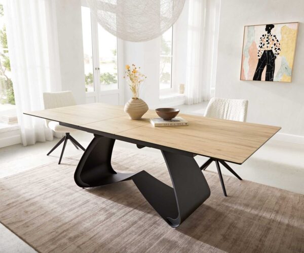 Jedálenský stôl Edge 180-220x100 keramický Laminam® Sabbia Podstava v tvare W čierna skladacia - Image 2