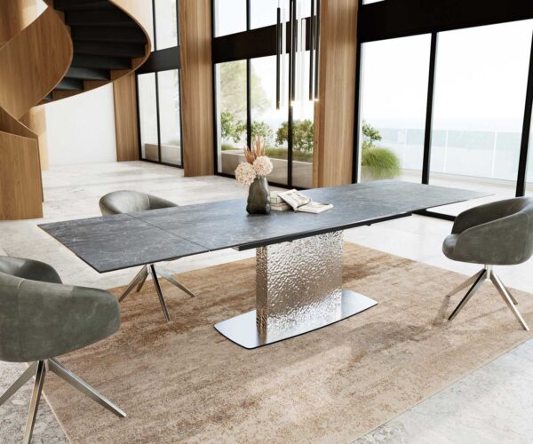 Jedálenský stôl Edge 200-300x100 keramický Laminam®Nero Greco antracitový nerezový rozkladací - Image 5