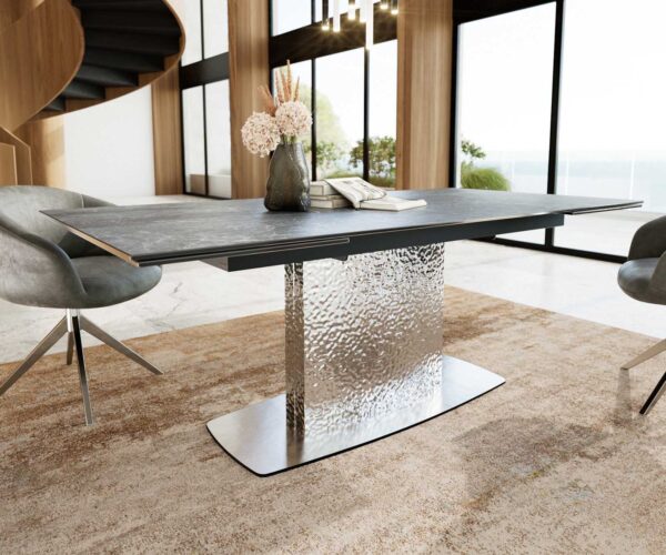 Jedálenský stôl Edge 200-300x100 keramický Laminam®Nero Greco antracitový nerezový rozkladací - Image 4