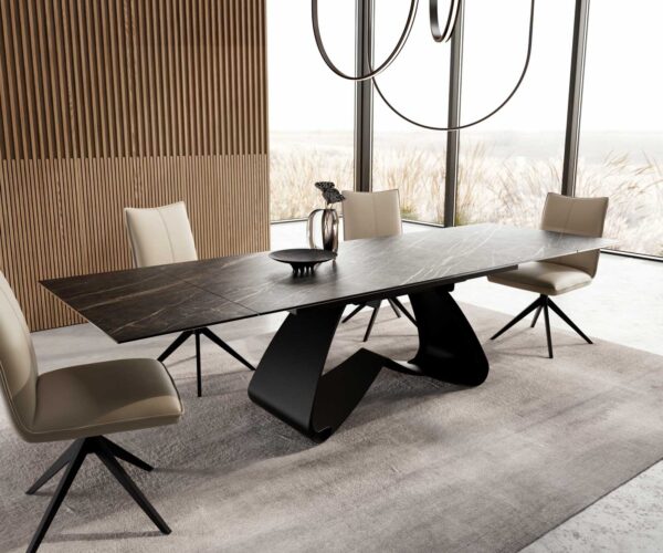 Jedálenský stôl Edge 200-300x100 keramický Laminam®Noir Desir hnedý Podstavec v tvare W čierny skladací - Image 7