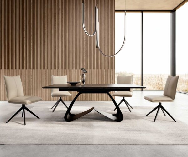 Jedálenský stôl Edge 200-300x100 keramický Laminam®Noir Desir hnedý Podstavec v tvare W čierny skladací - Image 5