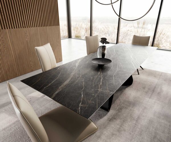 Jedálenský stôl Edge 200-300x100 keramický Laminam®Noir Desir hnedý Podstavec v tvare W čierny skladací - Image 4