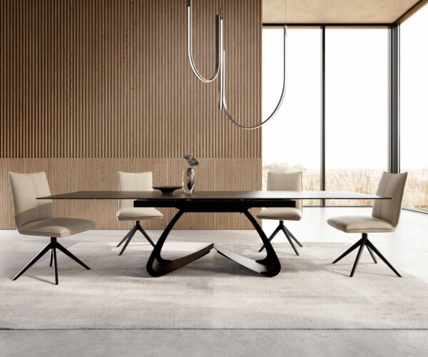 Jedálenský stôl Edge 200-300x100 keramický Laminam®Noir Desir hnedý Podstavec v tvare W čierny skladací - Image 2