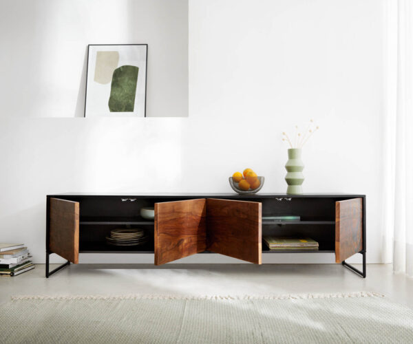 TV stolík Vaag 200 cm sheesham prírodný mangový čierny 4 dvierka - Image 5