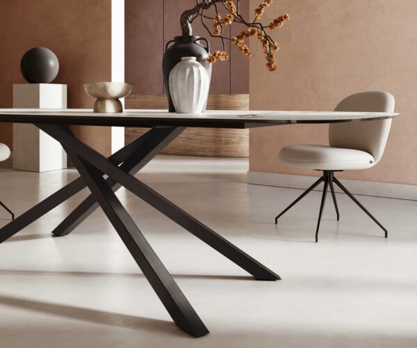 Jedálenský stôl Edge oválny 240x120 keramický Calacatta Luxe bielo-zlato-šedý krížový podstavec štvorcový čierny - Image 6