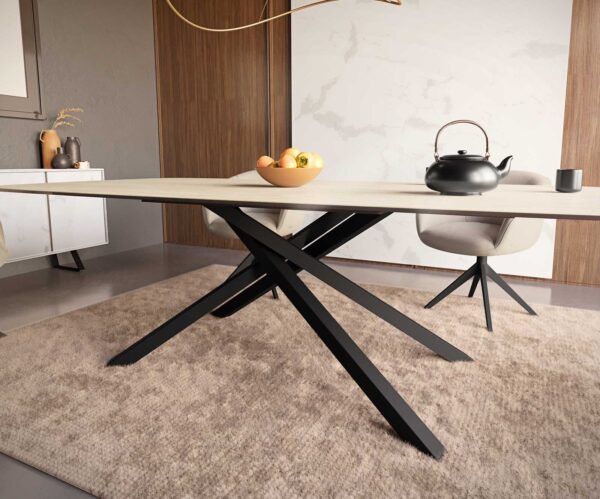 Jedálenský stôl Edge oválny 240x120 keramický travertín prírodný krížový podstavec štvorcový čierny - Image 6