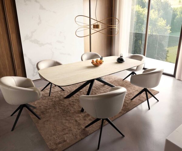 Jedálenský stôl Edge oválny 240x120 keramický travertín prírodný krížový podstavec štvorcový čierny - Image 8