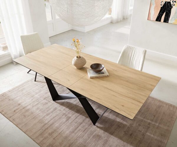 Jedálenský stôl Edge 180-220x100 keramický Laminam® Sabbia v dubovej farbe plochá oceľová podnož čierna skladacia - Image 6