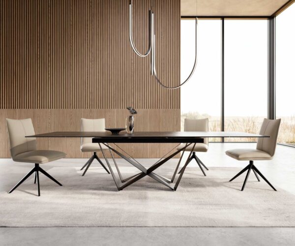 Jedálenský stôl Edge 200-300x100 keramický Laminam®Noir Desir hnedá podnož plochá oceľ čierna skladacia - Image 2