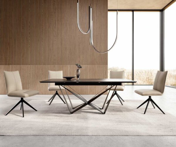 Jedálenský stôl Edge 200-300x100 keramický Laminam®Noir Desir hnedá podnož plochá oceľ čierna skladacia - Image 5