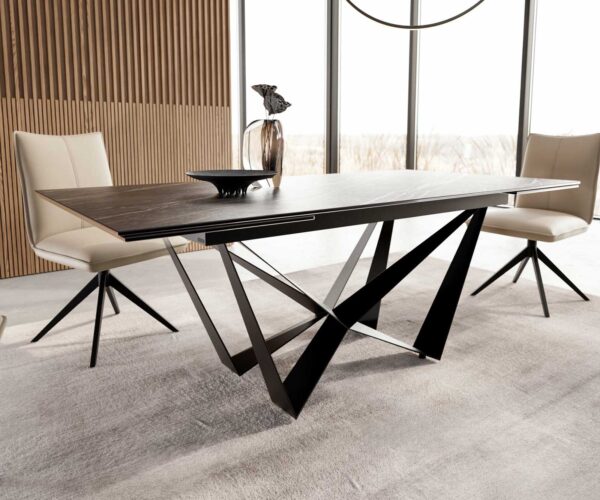 Jedálenský stôl Edge 200-300x100 keramický Laminam®Noir Desir hnedá podnož plochá oceľ čierna skladacia - Image 6