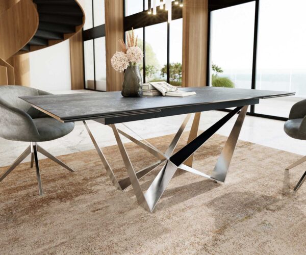 Jedálenský stôl Edge 200-300x100 keramický Laminam®Nero Greco antracitová podnož plochá oceľ nerezová oceľ skladacia - Image 4