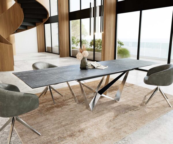 Jedálenský stôl Edge 200-300x100 keramický Laminam®Nero Greco antracitová podnož plochá oceľ nerezová oceľ skladacia - Image 5