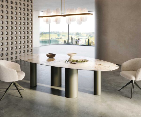 Jedálenský stôl 280x130 keramika Minas Melange bielo-béžová podstava kovový efekt titánová povrchová úprava - Image 7