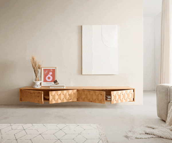 Fevo TV stolík 220 cm prírodný dub 4 dvierka na stenu - Image 4
