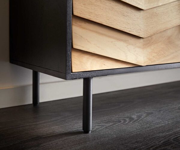 TV stolík Muvi 200 cm prírodný dub mango čierny kov čierny 4 dvierka - Image 7