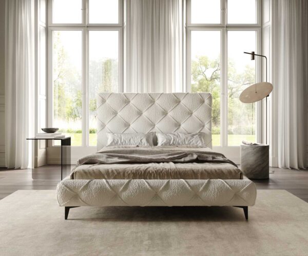 Čalúnená posteľ Nayara 140x200 cm bouclé krémová biela - Image 2